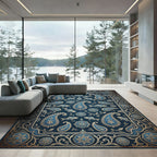 Navy Blue Paisley Fish Medallion Rug