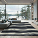 Monochrome Wavy Abstract Layered Lines Rug