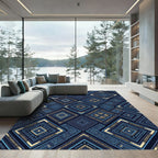 Navy Blue Geometric Diamond Tribal Rug