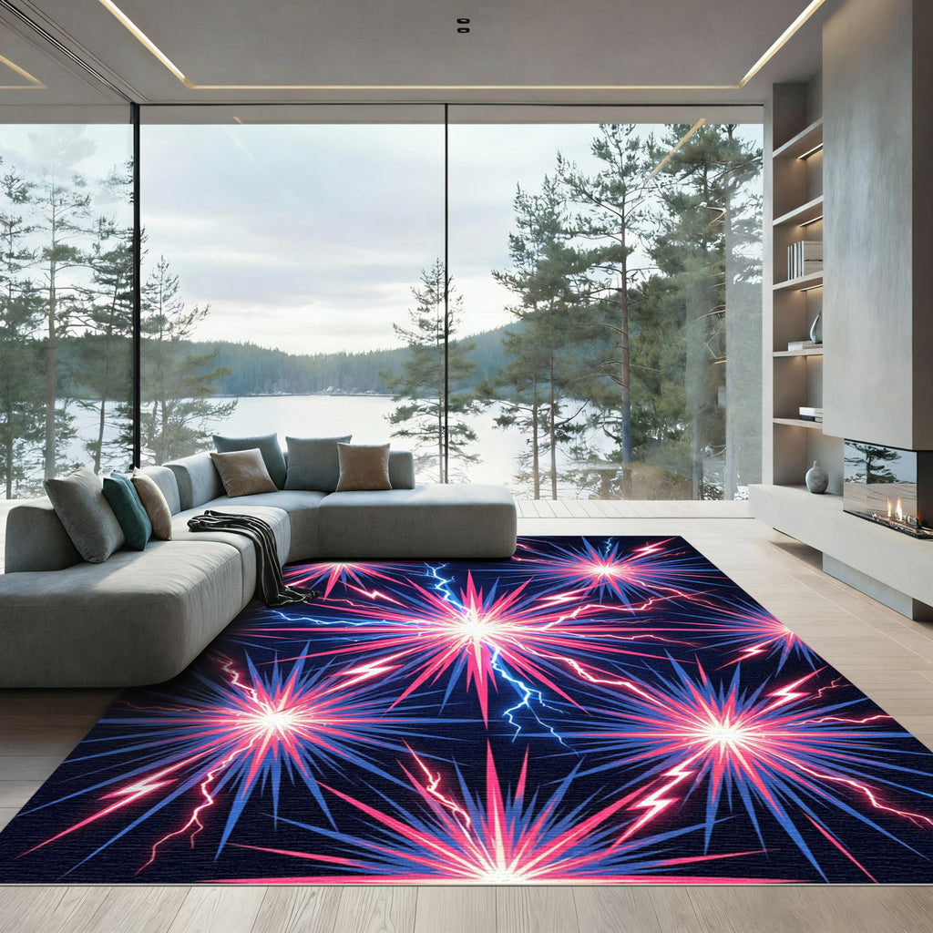Electric Neon Starburst Lightning Rug
