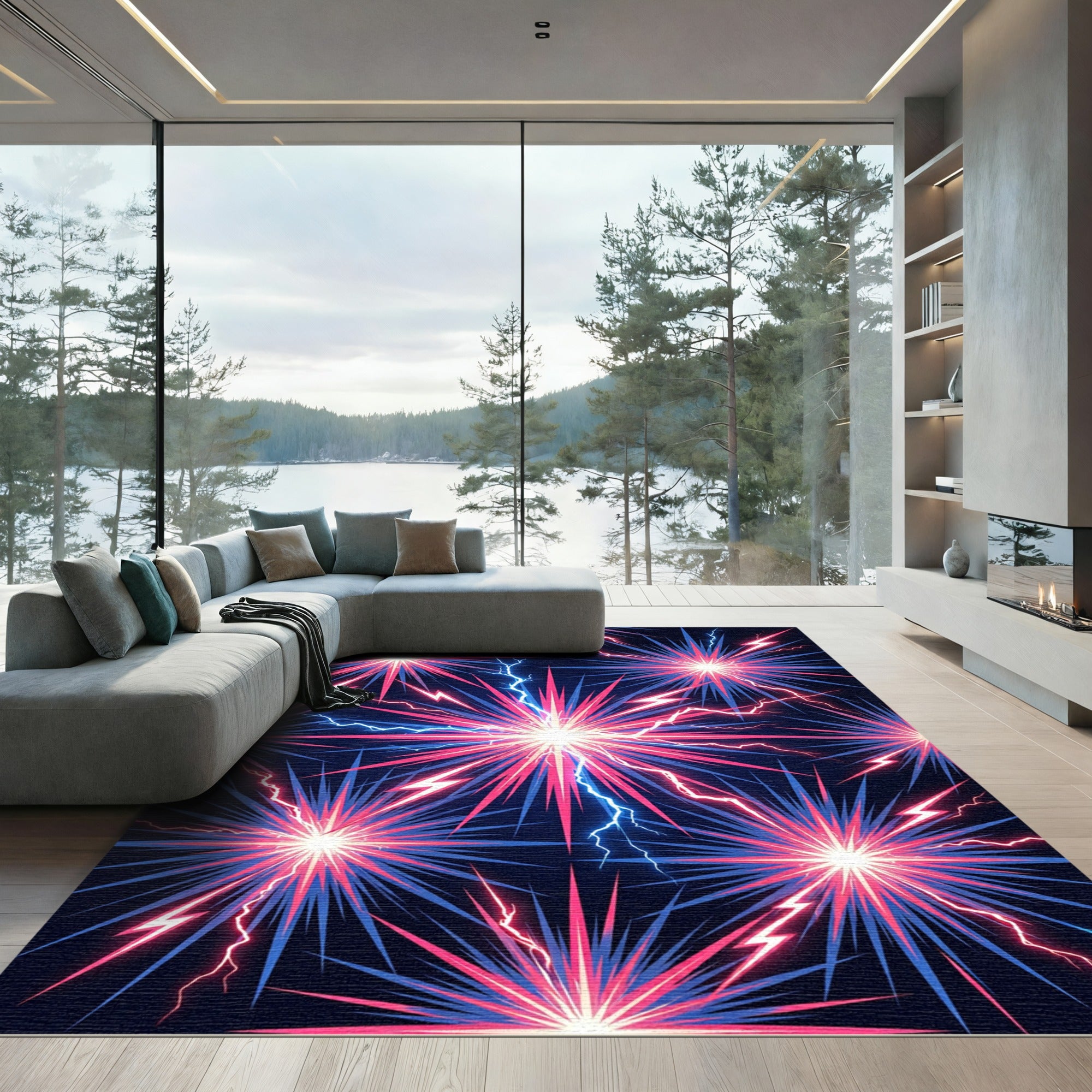Electric Neon Starburst Lightning Rug