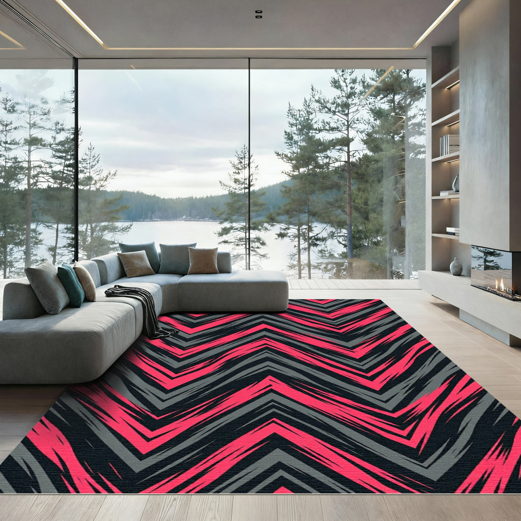 Bold Pink and Gray Chevron Zigzag Rug