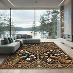 Golden Peacock Floral Regal Composition Rug