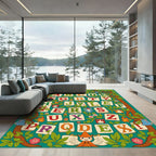 Whimsical Alphabet Woodland Creatures Garden Rug
