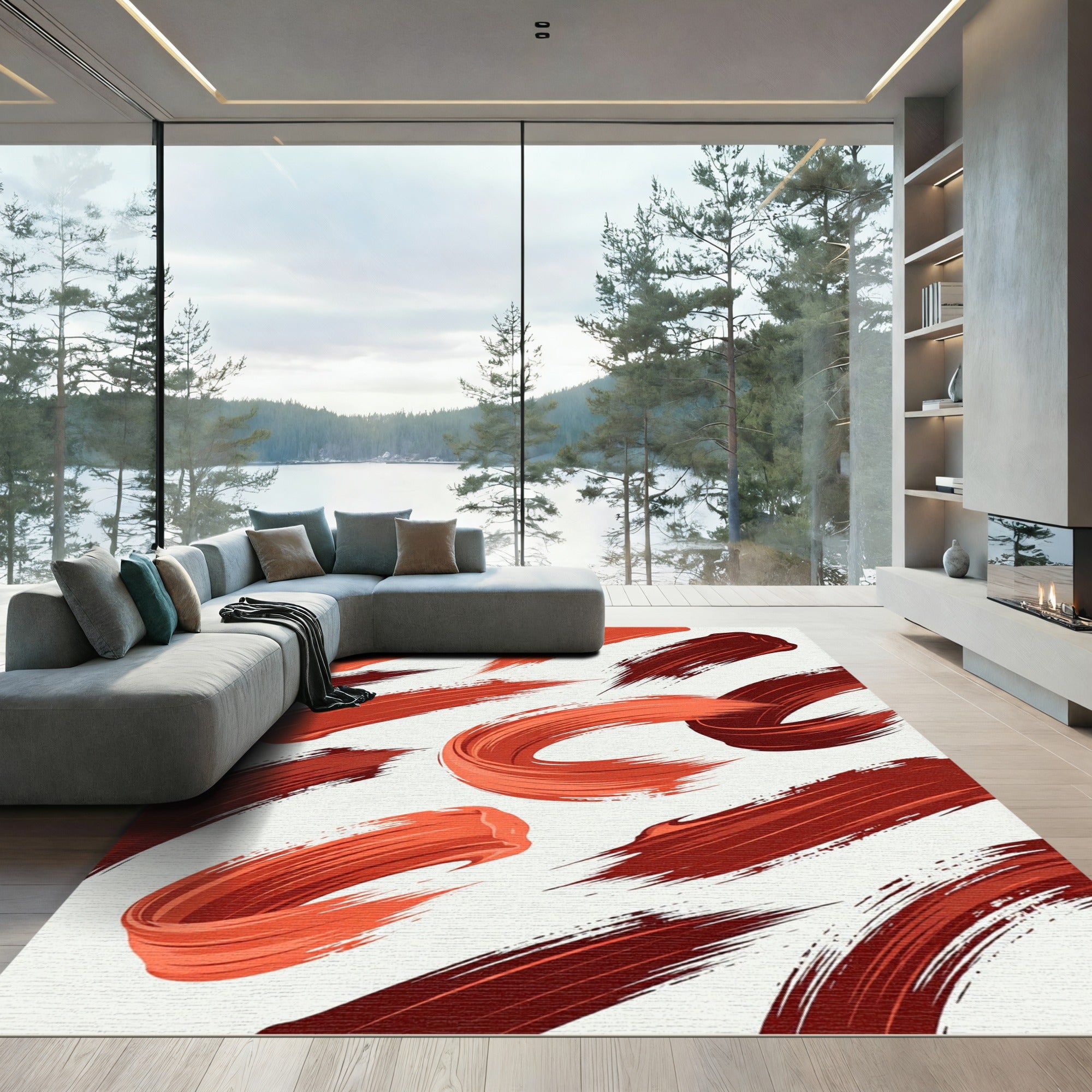 Coral Strokes Bold Swirls Rug