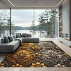 Gold and Silver Damask Floral Scroll Rug