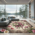 Elegant Pink Floral Scroll Work Rug