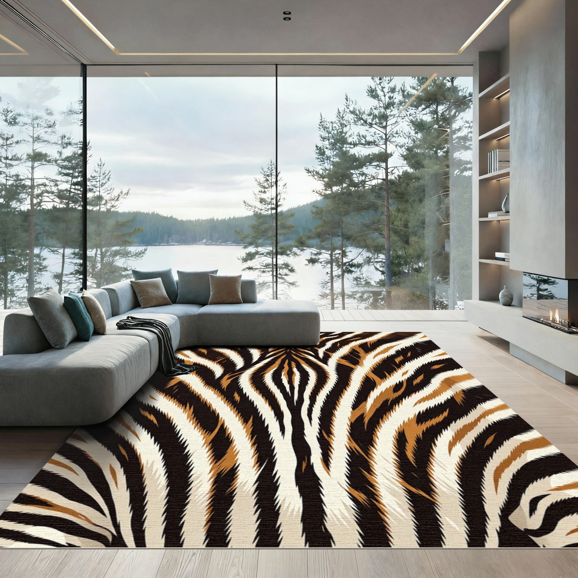Bold Tiger Stripe Animal Impression Rug