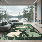 Serene Forest Bunnies Woodland Illustration Rug