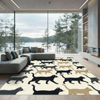 Minimalist Black and Tan Walking Cats Rug