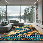 Southwestern Teal and Ochre Geometric Arrow Rug