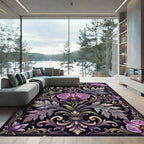 Orchid Floral Scrollwork Purple Gold Rug