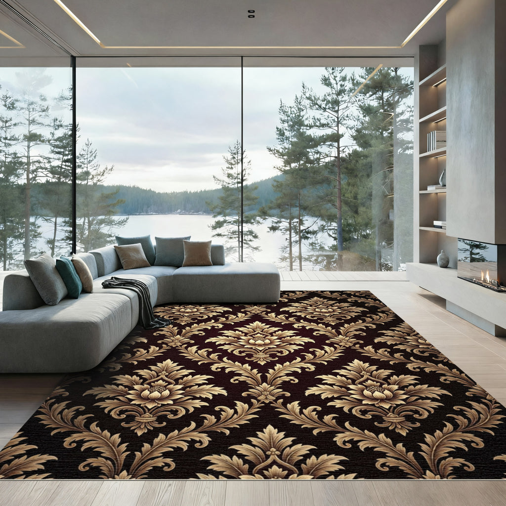 Gold Damask Floral Vintage Inspired Rug