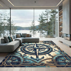 Nautical Spoke Compass Wheel Anchor Rug