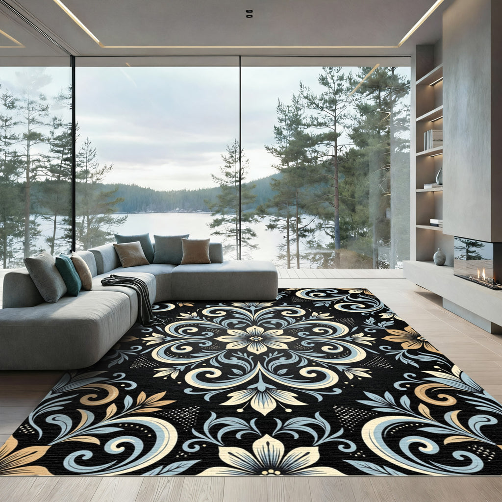Classic Floral Swirl Damask Rug