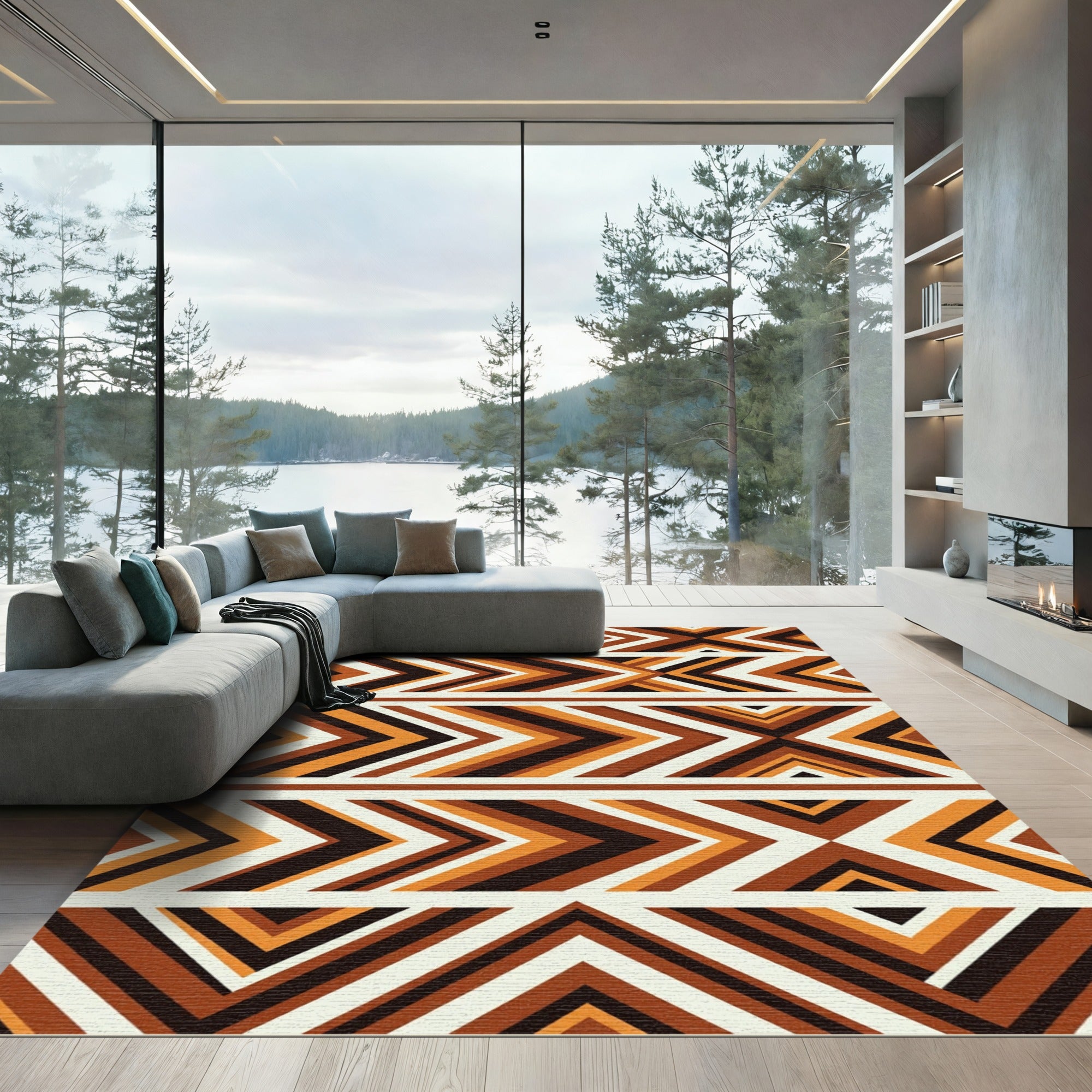 Midcentury Earth Tone Chevron Geometric Rug