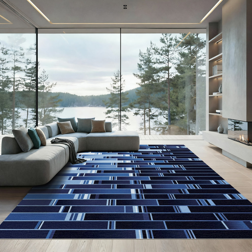 Deep Blue Gradient Horizontal Stripe Rug