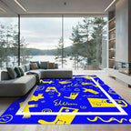 Bright Yellow Blue Whimsical Collage Rug