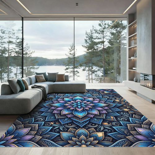 Azure Violet Lotus Floral Mandala Rug