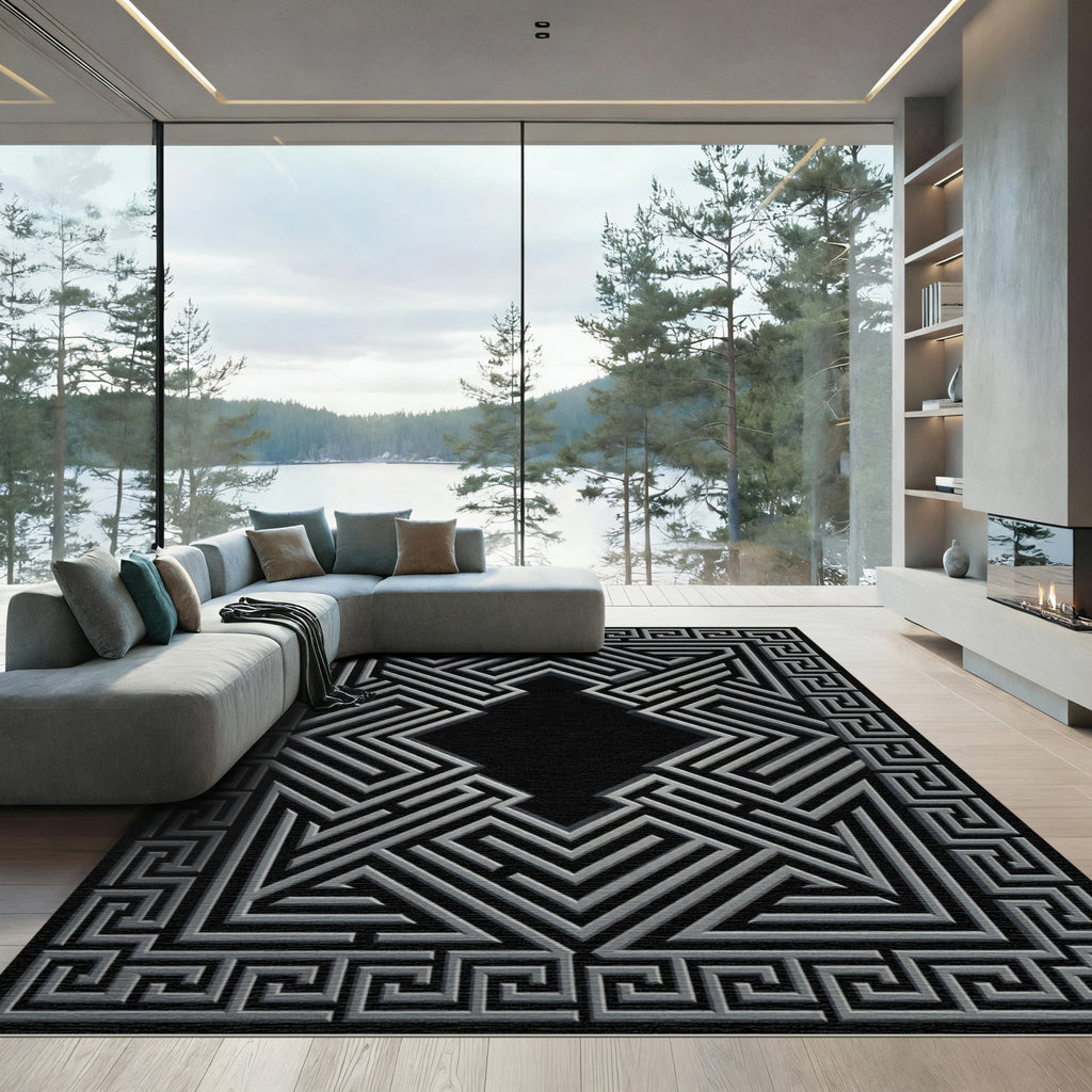 Monochromatic Maze Geometric Border Rug