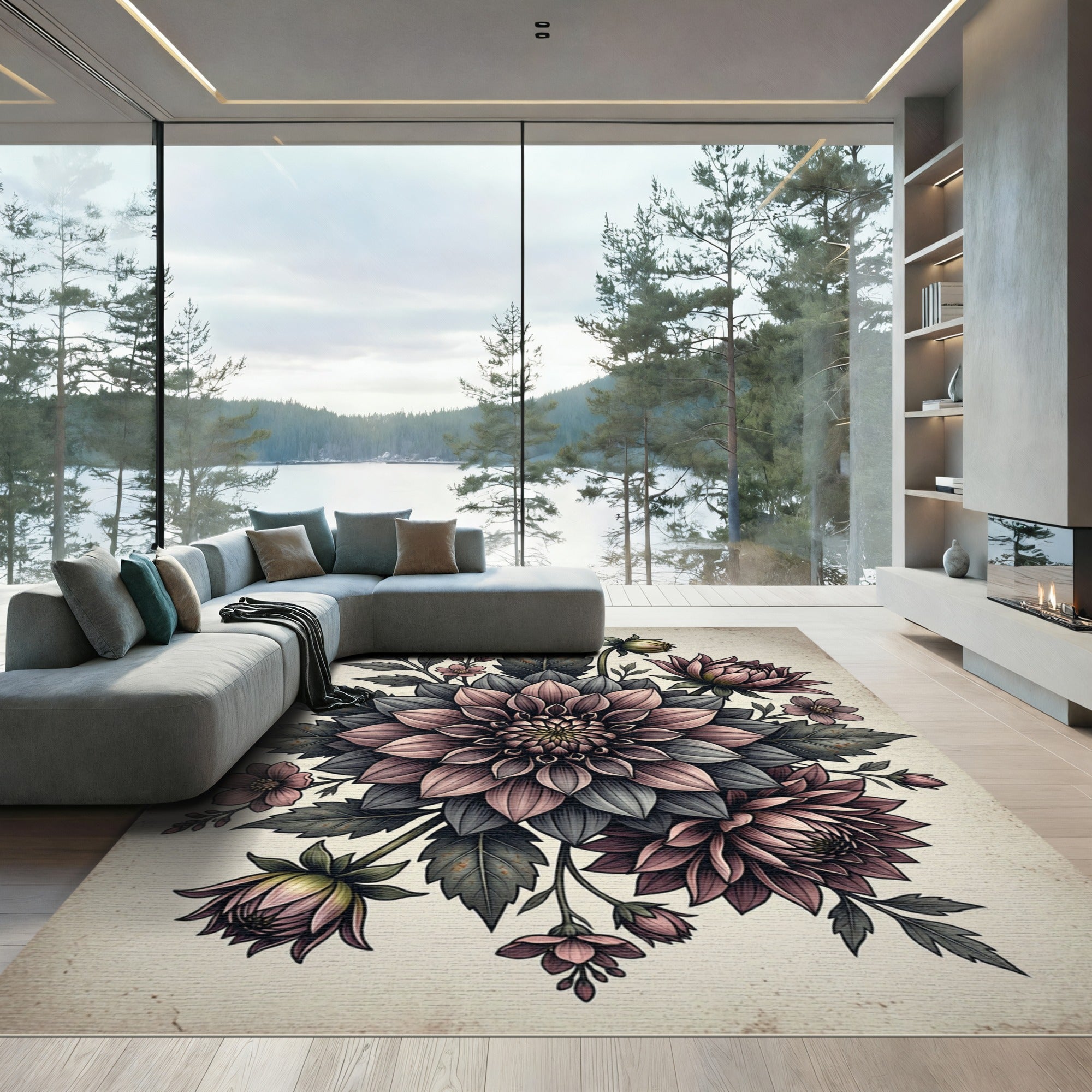 Vintage Muted Floral Dahlia Arrangement Rug