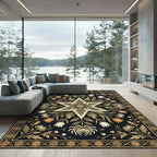 Floral Star Gold Black Botanical Art Rug