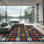 Red Yellow White Geometric Folk Rug