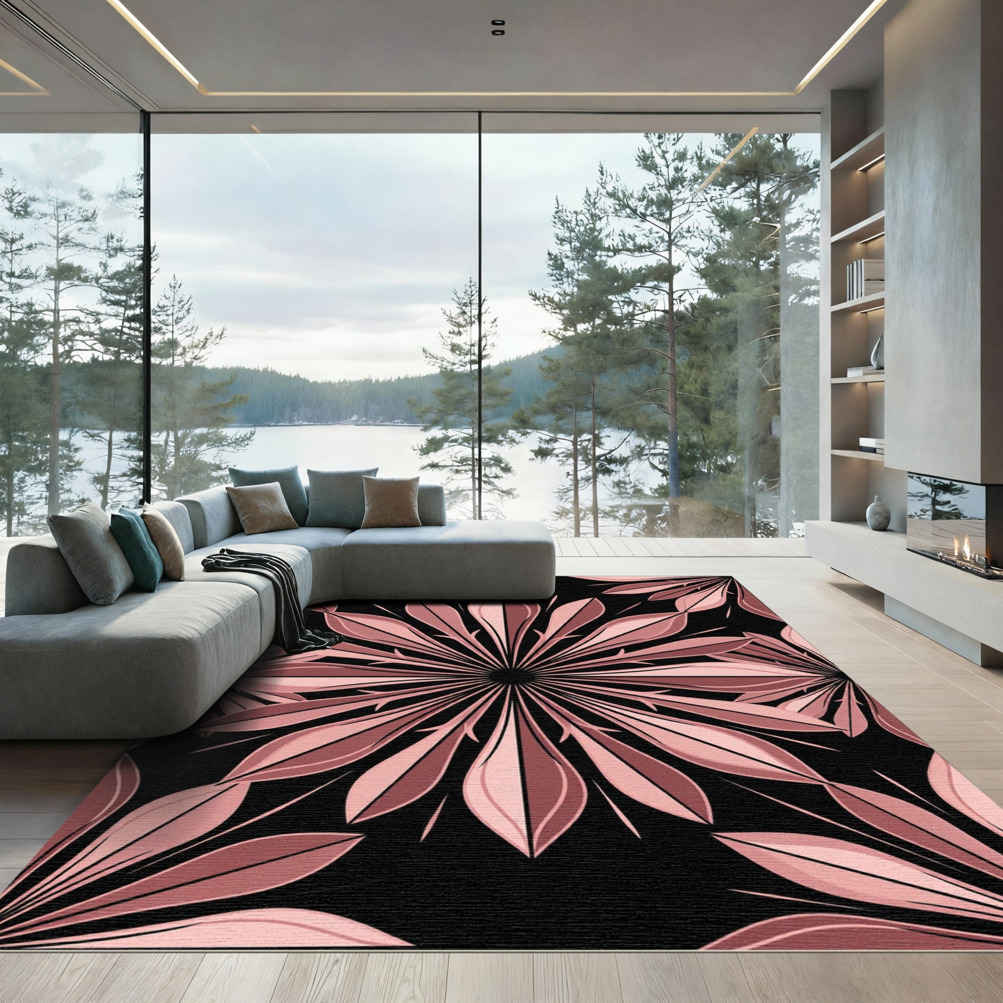 Blush Dusty Rose Geometric Floral Mandala Rug