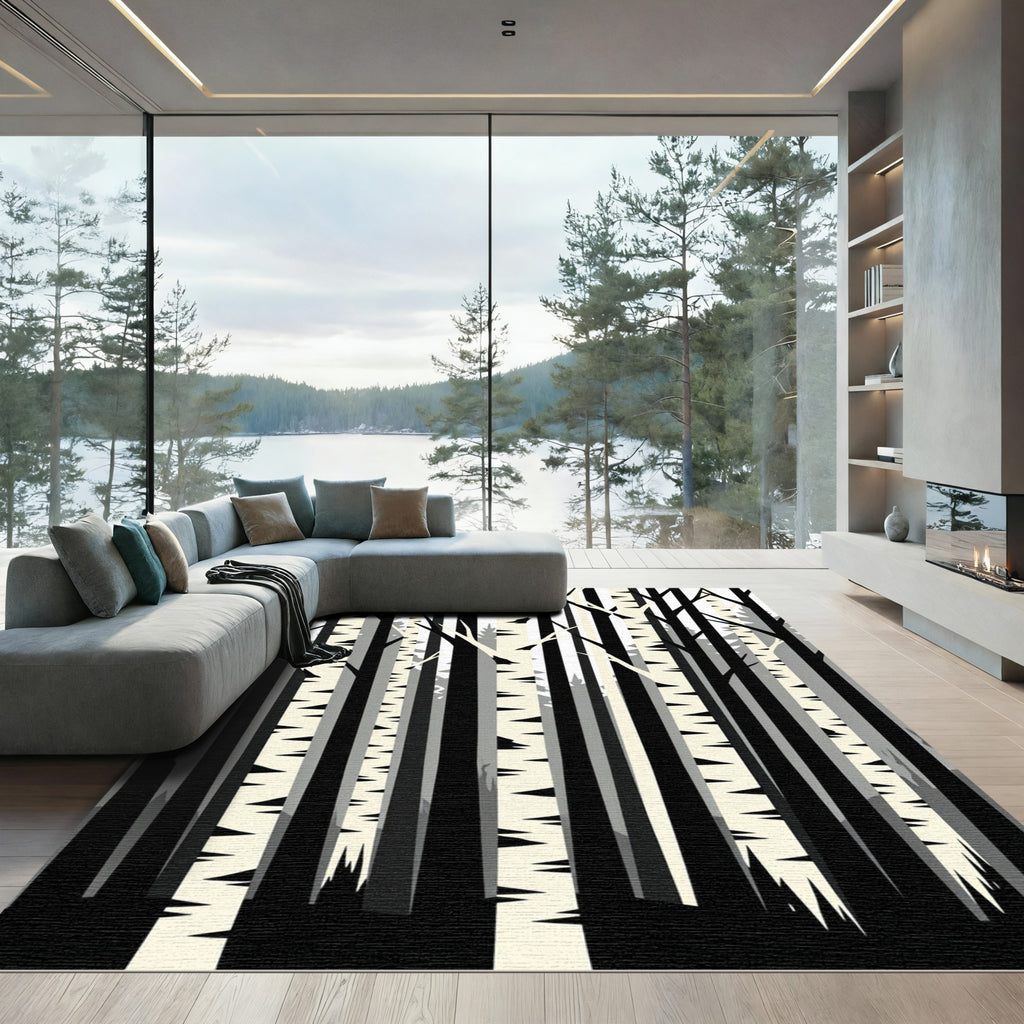 Minimalist Monochrome Birch Forest Grove Rug