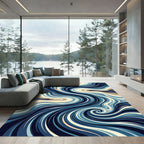 Deep Blue Swirl Abstract Wave Rug