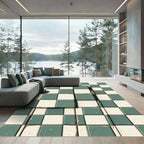 Distressed Sage and Cream Checkerboard Grid Rug