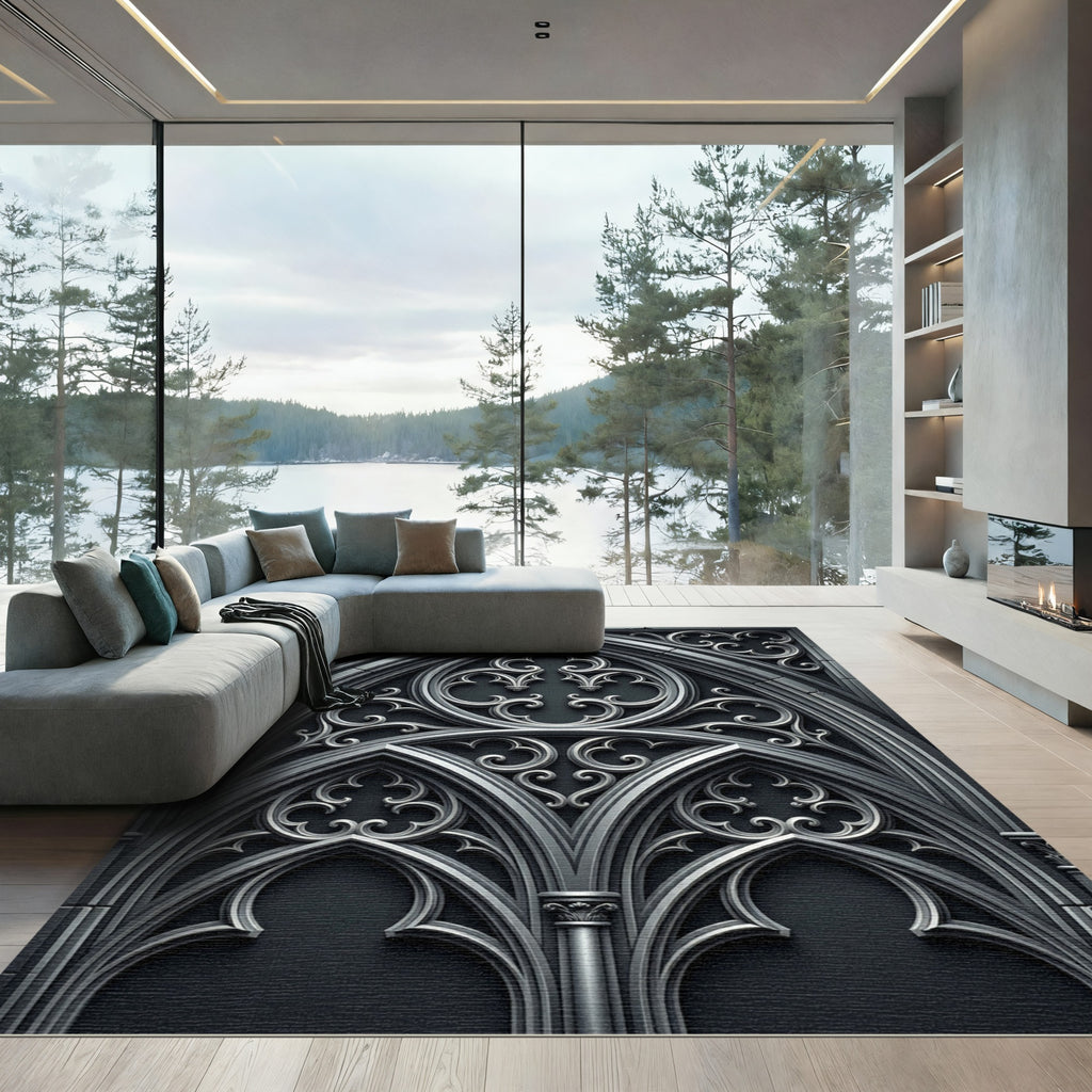 Gothic Grey Architectural Arch Rug