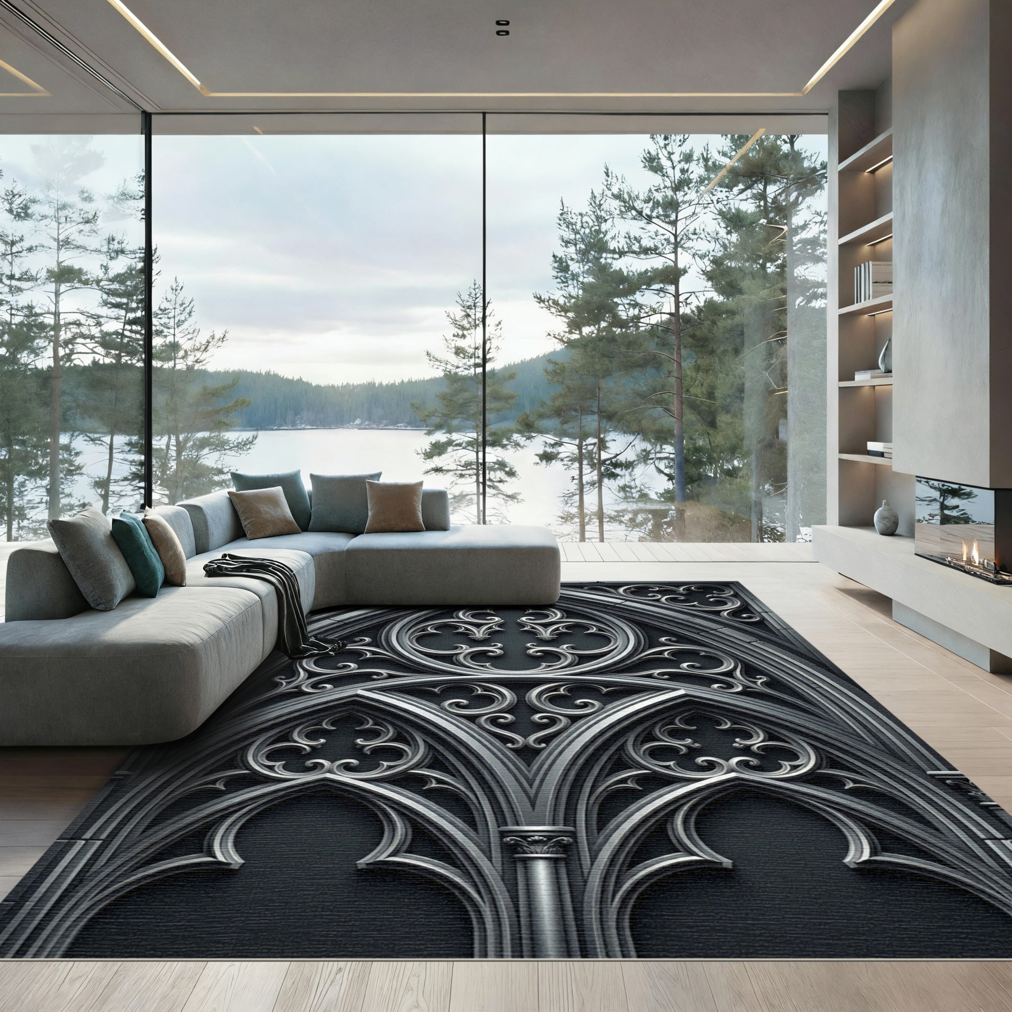 Gothic Grey Architectural Arch Rug