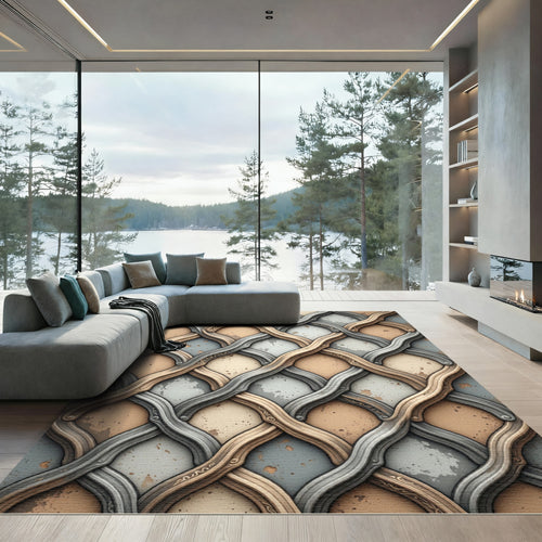 Antique Beige Gray Lattice Weave Rug