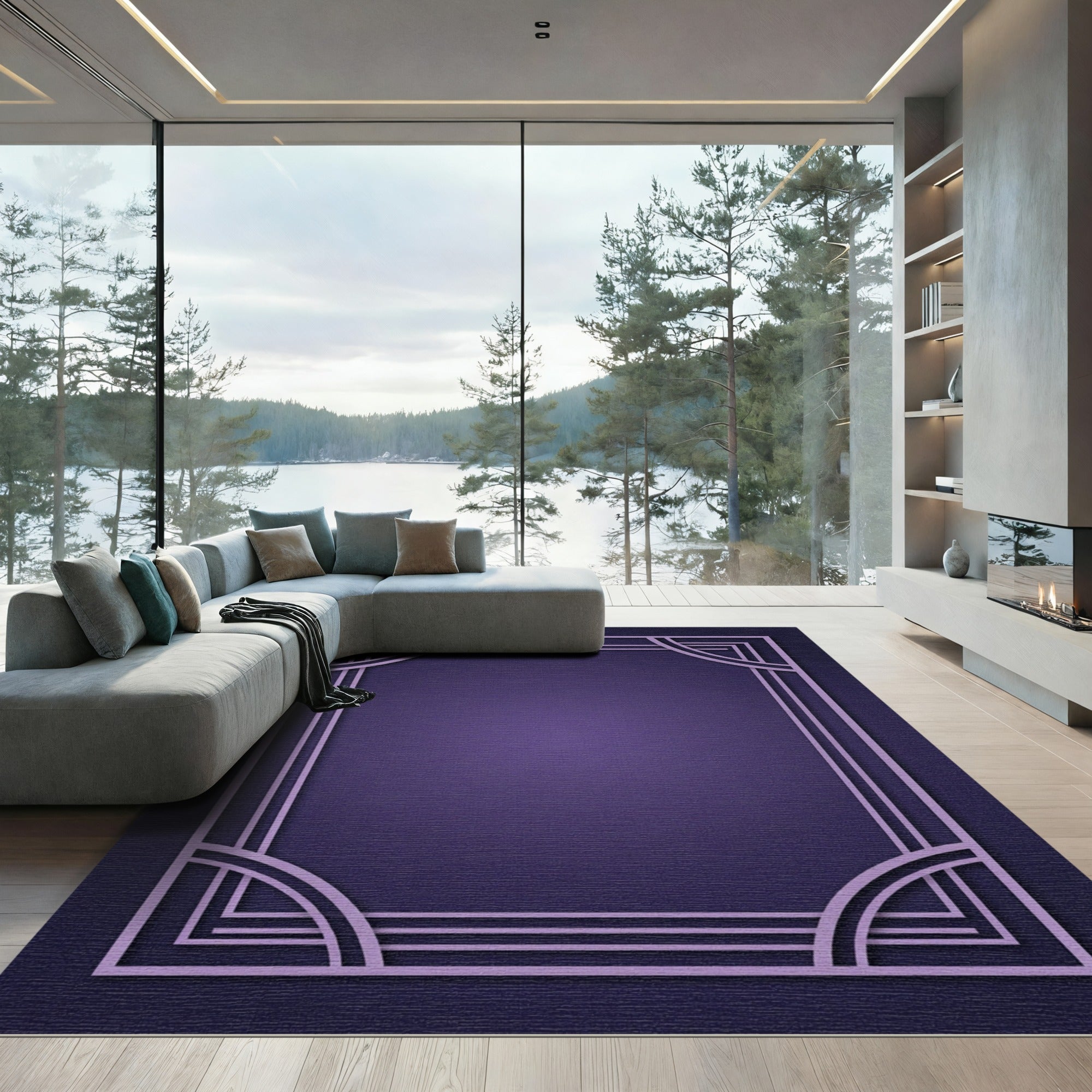 Art Deco Purple Geometric Frame Rug