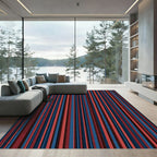 Crimson Navy Vertical Stripe Rug