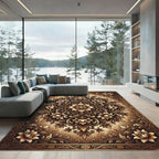 Ornate Golden Floral Damask Medallion Rug