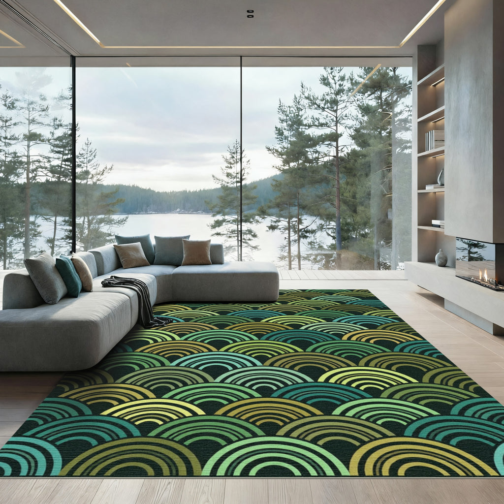 Emerald Ocean Scale Waves Rug