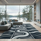 Monochrome Abstract Flowing Waves Rug