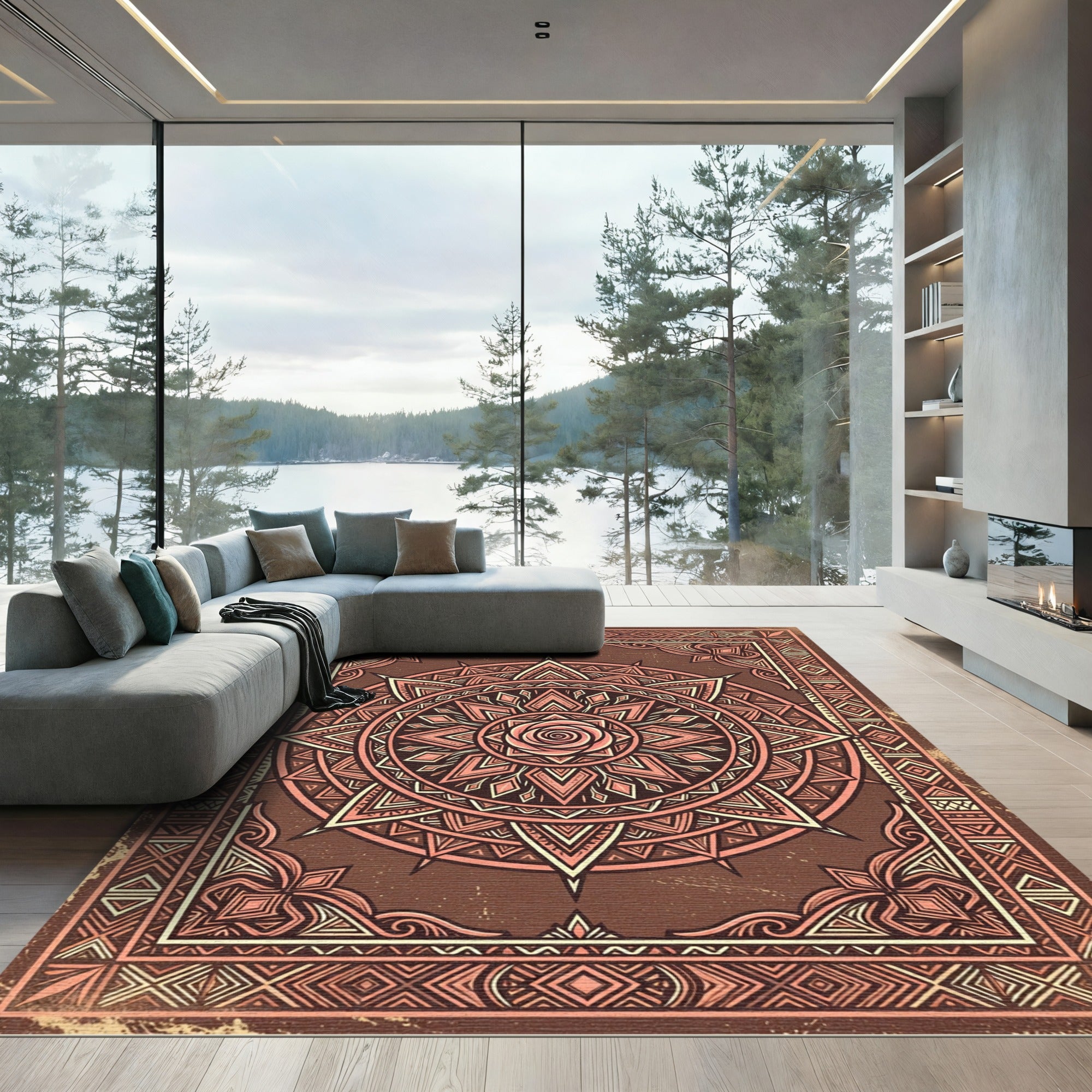 Vintage Bronze Rose Floral Mandala Rug
