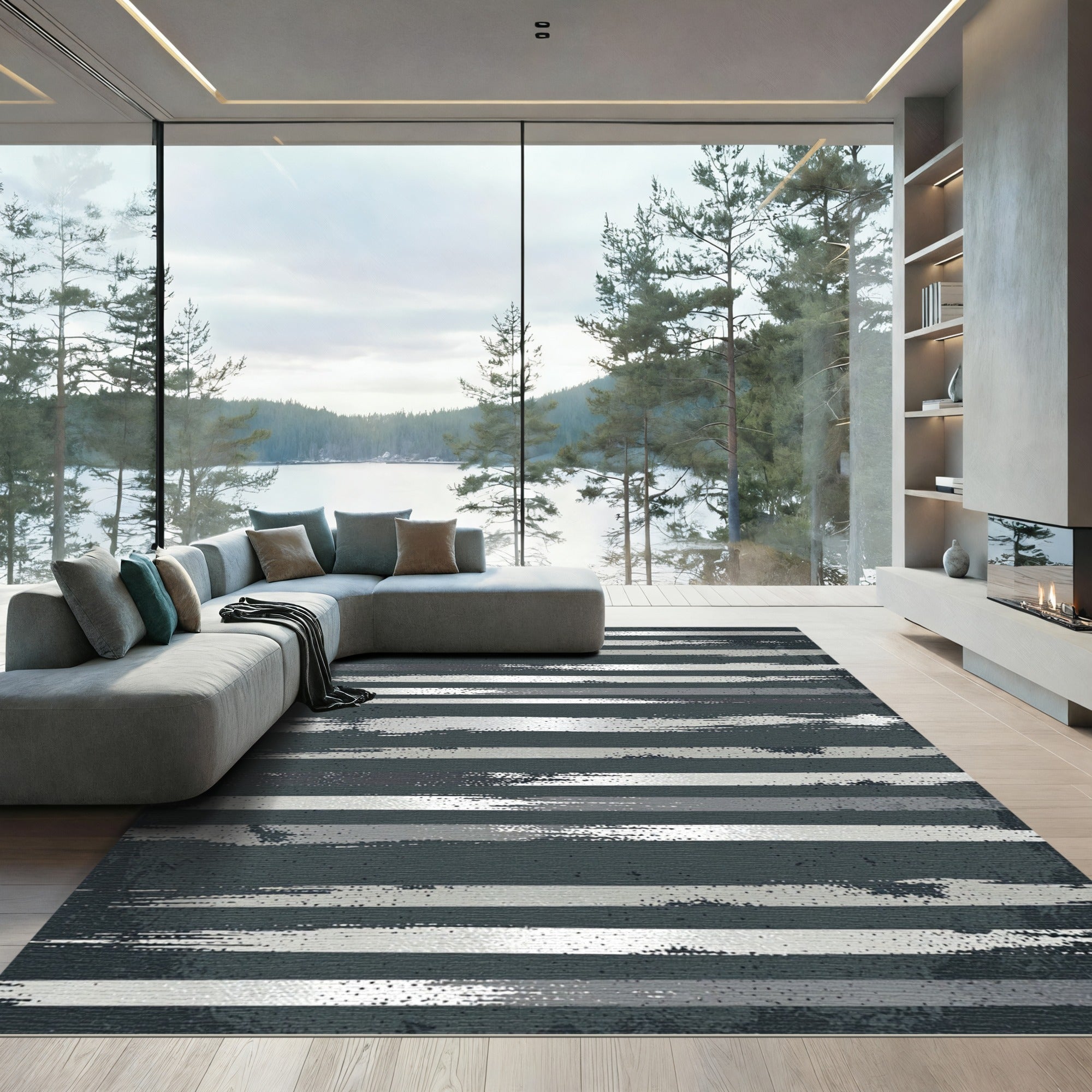 Grunge Gray Brush Stripe Rug