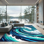 Deep Blue Ocean Wave Splatter Rug