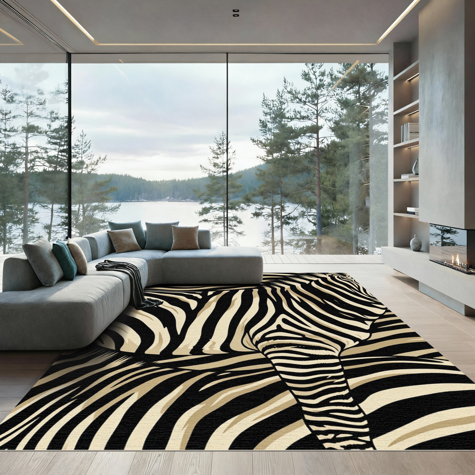 Bold Black And Gold Zebra Stripes Rug