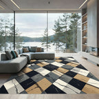 Modern Neutral Toned Geometric Diamond Agate Rug