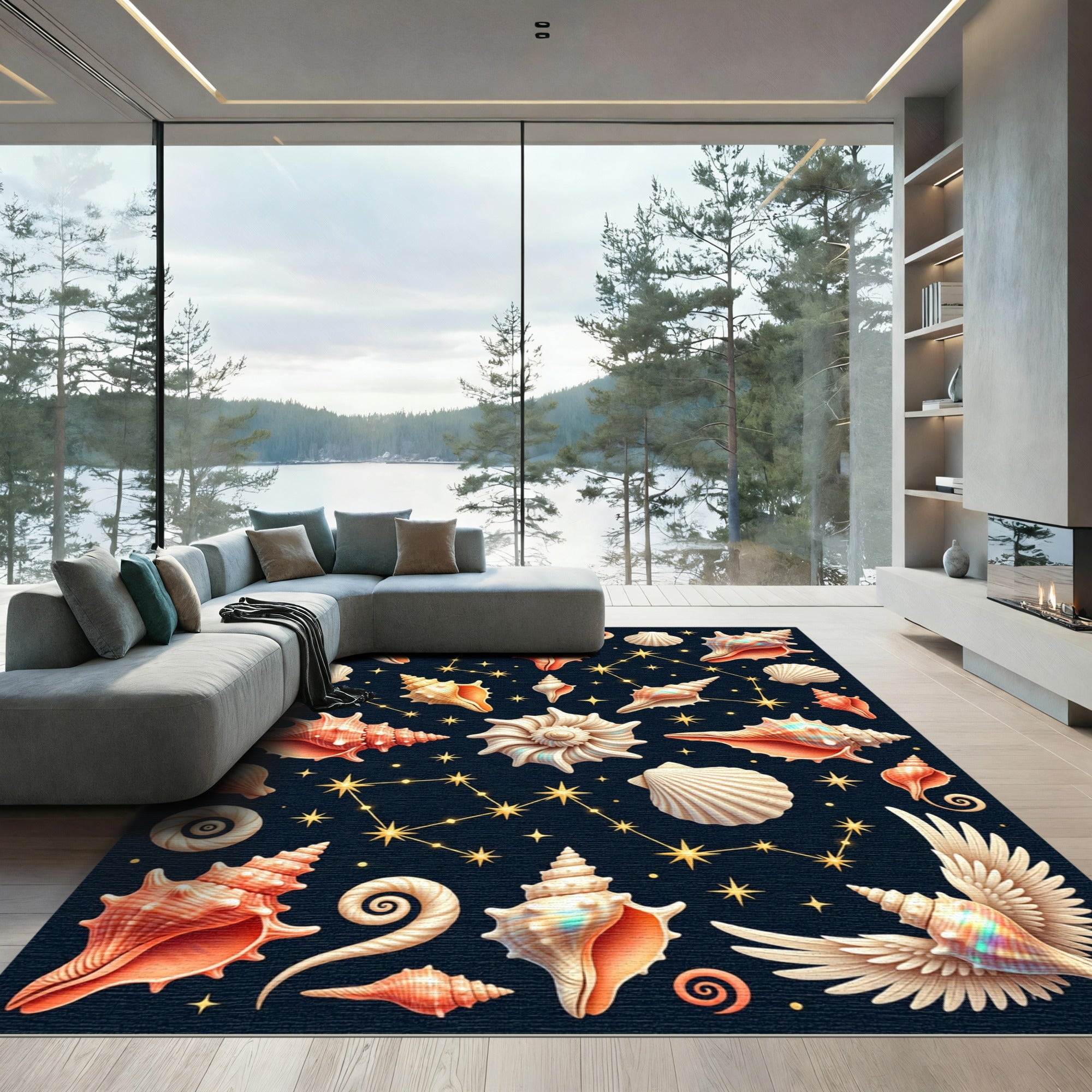 Celestial Shell Constellation Navy Area Rug