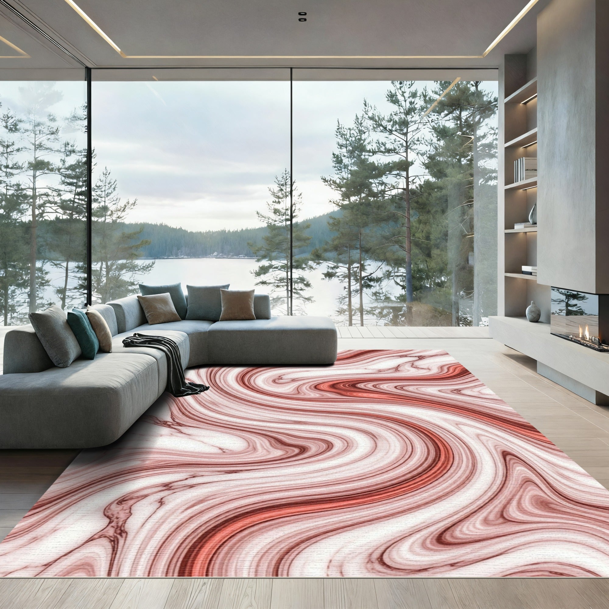 Terracotta Swirl Marble Effect Rug