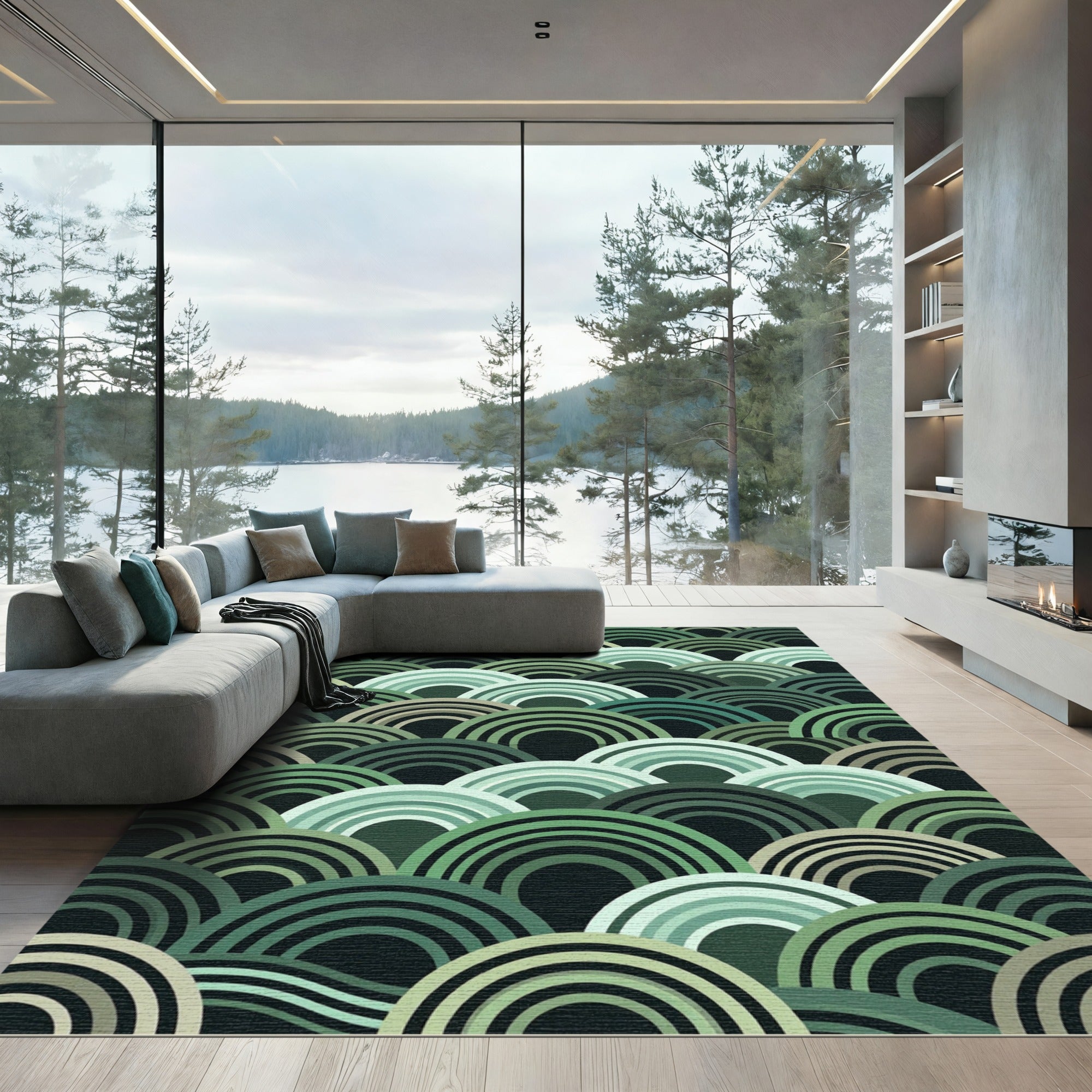 Deep Forest Green Scale Overlap Rug