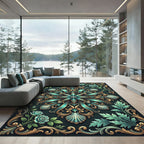 Ornate Teal Shell Golden Baroque Mandala Rug