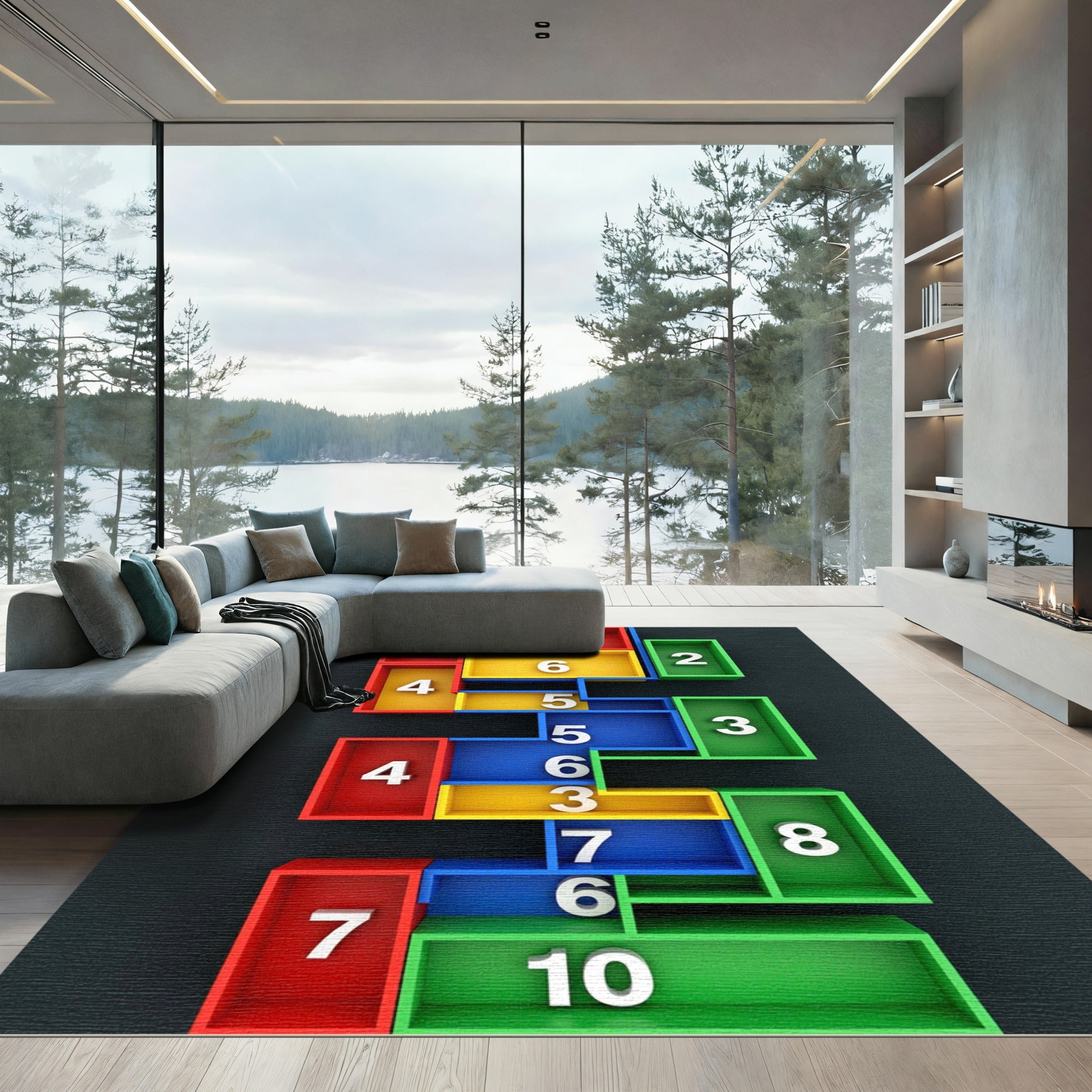 Geometric Multi Colored Interlocking Block Arrangement Rug
