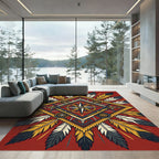 Crimson Feathered Compass Medallion Rug